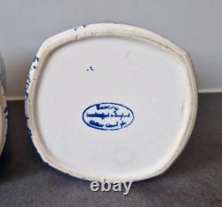 3 Arthur Wood Vintage Spongeware Kitchen Storage Canister Jars SAXONY Blue White