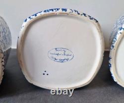 3 Arthur Wood Vintage Spongeware Kitchen Storage Canister Jars SAXONY Blue White