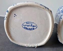 3 Arthur Wood Vintage Spongeware Kitchen Storage Canister Jars SAXONY Blue White