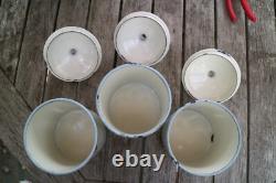 3 Vintage French Enamel Kitchen Canisters Made by Japy 1930s
