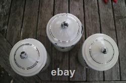 3 Vintage French Enamel Kitchen Canisters Made by Japy 1930s