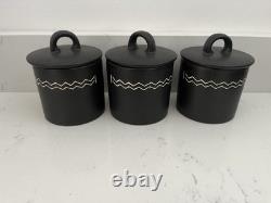 3 X Habitat scraffito Black Storage Canisters Jars And Lids Vgc Vintage Rare