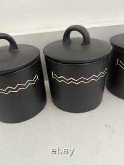 3 X Habitat scraffito Black Storage Canisters Jars And Lids Vgc Vintage Rare