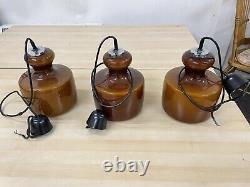 3 vintage German brown glass pendant light fittings kitchen island VINTAGE retro