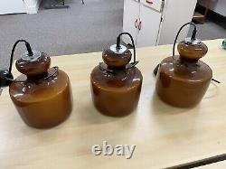 3 vintage German brown glass pendant light fittings kitchen island VINTAGE retro