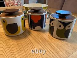 3 x Rare Orla Kiely Hen, Owl, Elephant Jars, Tea/Coffee/Sugar SEE MY OTHERS