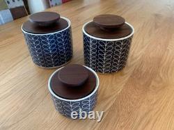 3 x Rare Orla Kiely Persimmon Blue Stem Tea/Coffee/Sugar Jars SEE MY OTHERS
