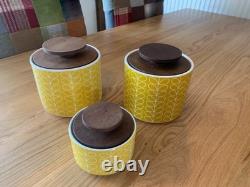3 x Rare Orla Kiely Yellow stemTea/Coffee/Sugar Jars CHECK OUT MY OTHERS