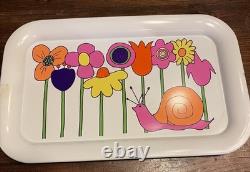 3pc Ohio Art Co. MOD Snail Flower Metal Tray Set Vintage MCM RETRO kitchen Decor
