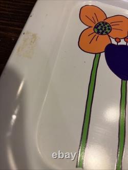 3pc Ohio Art Co. MOD Snail Flower Metal Tray Set Vintage MCM RETRO kitchen Decor
