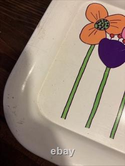 3pc Ohio Art Co. MOD Snail Flower Metal Tray Set Vintage MCM RETRO kitchen Decor