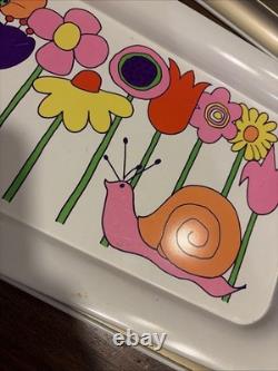 3pc Ohio Art Co. MOD Snail Flower Metal Tray Set Vintage MCM RETRO kitchen Decor