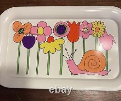 3pc Ohio Art Co. MOD Snail Flower Metal Tray Set Vintage MCM RETRO kitchen Decor