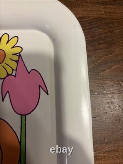3pc Ohio Art Co. MOD Snail Flower Metal Tray Set Vintage MCM RETRO kitchen Decor