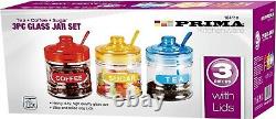 3pc Retro Tea Coffee Sugar Kitchen Glass Jar Canister Storage Container Sweets