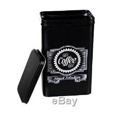 3pc Retro Tea Coffee Sugar Kitchen Storage Canisters Jar Tin Set Canister Black