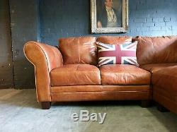 4013. Chesterfield Vintage tan 3 Seater Leather Club Corner suite Courier Av