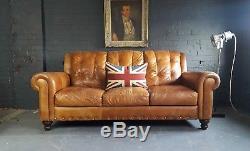 420 Chesterfield Leather vintage & distressed 3 Seater Sofa tan brown Courier av