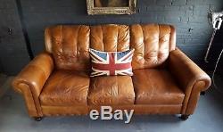 420 Chesterfield Leather vintage & distressed 3 Seater Sofa tan brown Courier av
