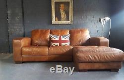 421 Chesterfield Leather vintage & distressed 3 Seater Corner Sofa tan Courier