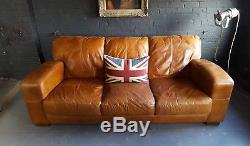 422. Chesterfield Leather vintage & distressed 3 Seater Sofa tan brown Courier av