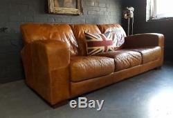 422. Chesterfield Leather vintage & distressed 3 Seater Sofa tan brown Courier av