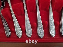 44 (43) X Vintage Retro Mcm Stainless Steel Cutlery Canteen Bark Textured Boxed