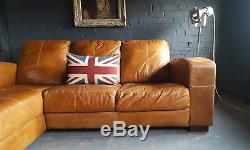 451. Chesterfield Vintage tan 3 seater Leather Club brown Corner suite courier