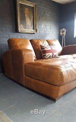 451. Chesterfield Vintage tan 3 seater Leather Club brown Corner suite courier