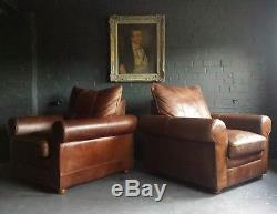 45 Superb Pair of Chesterfield Brown Tetrad Vintage Club leather Armchairs Cour