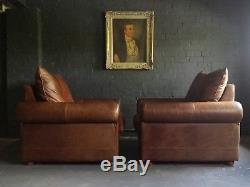 45 Superb Pair of Chesterfield Brown Tetrad Vintage Club leather Armchairs Cour