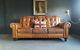 468. Chesterfield Vintage 3 Seater Leather Club Tan Brown Courier Available