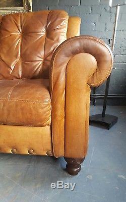 468. Chesterfield Vintage 3 Seater Leather Club tan Brown Courier available