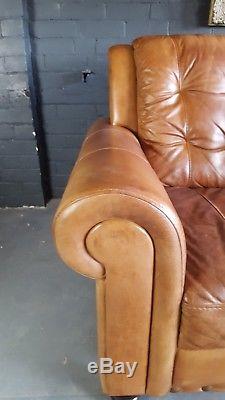 468. Chesterfield Vintage 3 Seater Leather Club tan Brown Courier available