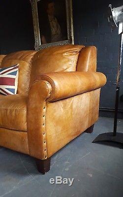 491 Chesterfield Leather vintage & distressed 3 Seater Sofa tan brown Courier av
