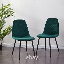 4Pcs Argyle Velvet Dining Chairs Side Chair Metal Leg Fabric Dining Room Kitchen