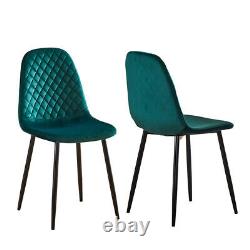 4Pcs Argyle Velvet Dining Chairs Side Chair Metal Leg Fabric Dining Room Kitchen