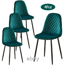 4Pcs Argyle Velvet Dining Chairs Side Chair Metal Leg Fabric Dining Room Kitchen