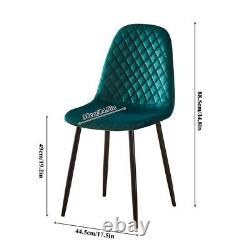 4Pcs Argyle Velvet Dining Chairs Side Chair Metal Leg Fabric Dining Room Kitchen