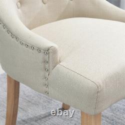 4Pcs Beige Tufted Dining Chairs Linen Fabric Upholstered Accent Lounge Chair NEW