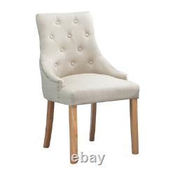 4Pcs Beige Tufted Dining Chairs Linen Fabric Upholstered Accent Lounge Chair NEW