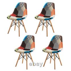 4Pcs Patchwork Dining Chairs Padded Lounge Office Chair Wooden Leg Reception