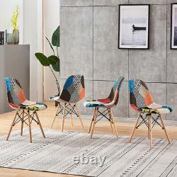 4Pcs Patchwork Dining Chairs Padded Lounge Office Chair Wooden Leg Reception