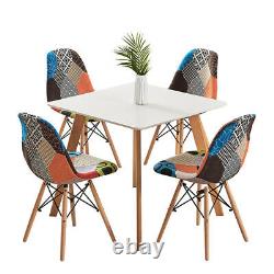 4Pcs Patchwork Dining Chairs Padded Lounge Office Chair Wooden Leg Reception