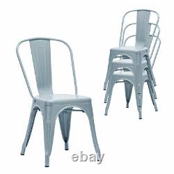 4X Tolix Style Metal Dining Chairs Grey Industrial Kitchen Cafe Stackable Seat