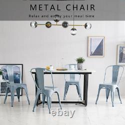 4X Tolix Style Metal Dining Chairs Grey Industrial Kitchen Cafe Stackable Seat