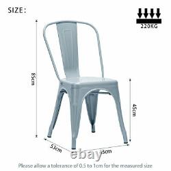 4X Tolix Style Metal Dining Chairs Grey Industrial Kitchen Cafe Stackable Seat