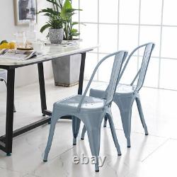 4X Tolix Style Metal Dining Chairs Grey Industrial Kitchen Cafe Stackable Seat