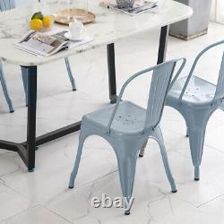 4X Tolix Style Metal Dining Chairs Grey Industrial Kitchen Cafe Stackable Seat