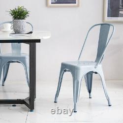 4X Tolix Style Metal Dining Chairs Grey Industrial Kitchen Cafe Stackable Seat